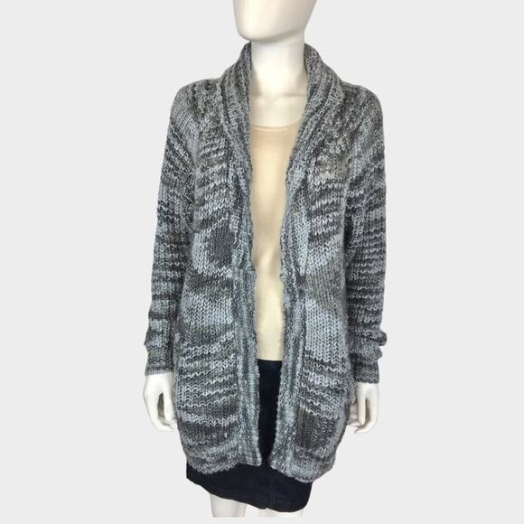 Obey Long Open Gray Cardigan Heavy Open Knit Cozy Sweater No89 - Picture 1 of 6